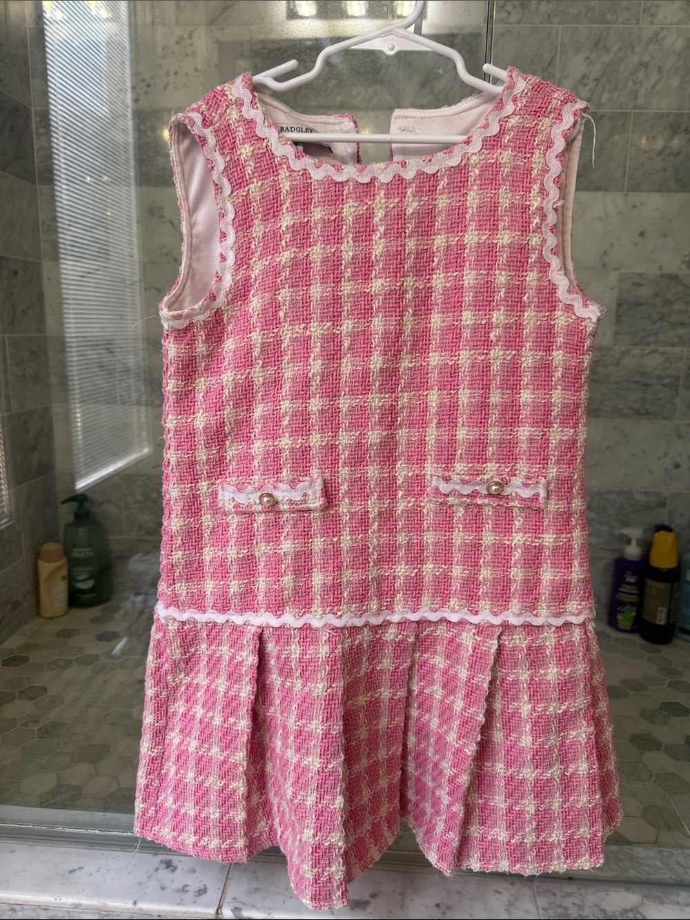 Badgley Mischka Pink and White Tweed Girls' Dress